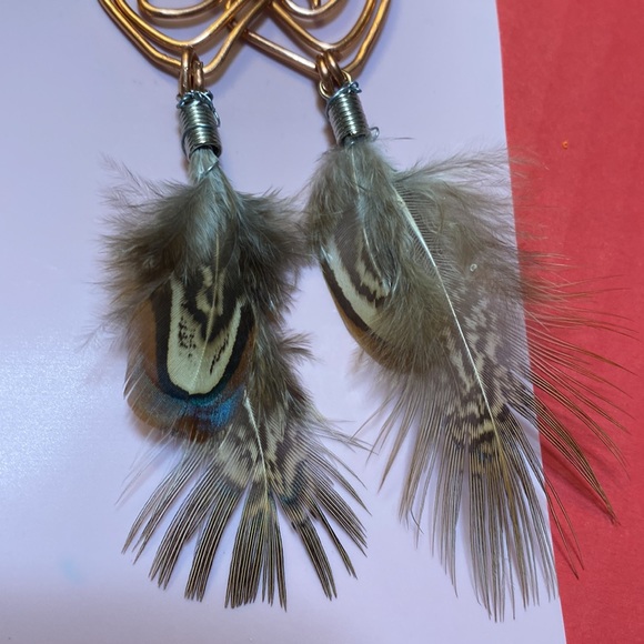 Sterling silver hook earrings with copper and feathers - Picture 3 of 3